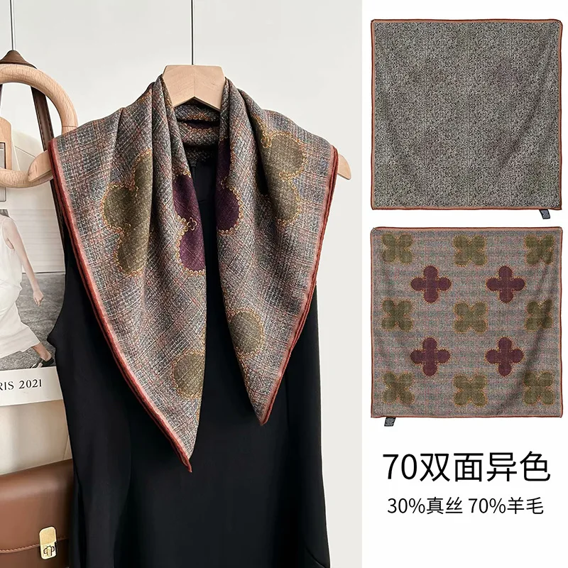 30% 70% Wool Scarf Blended Women's Large Kerchief Personalized Printed in Stock