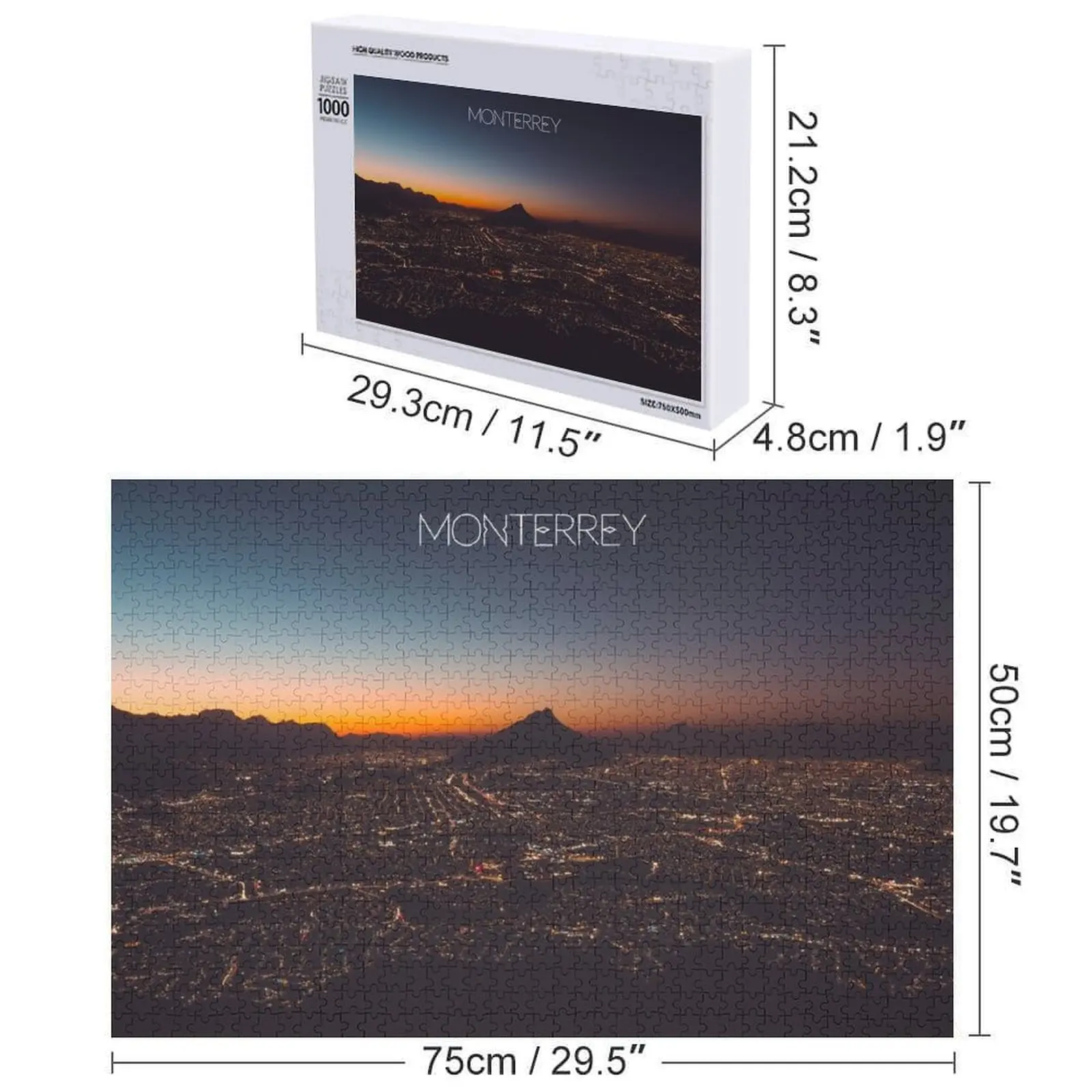 夜のモンテレー、ニューレオン、メキシコ ポスター写真 ジグソーパズル 写真 パーソナライズされた写真ギフト カスタムパズル