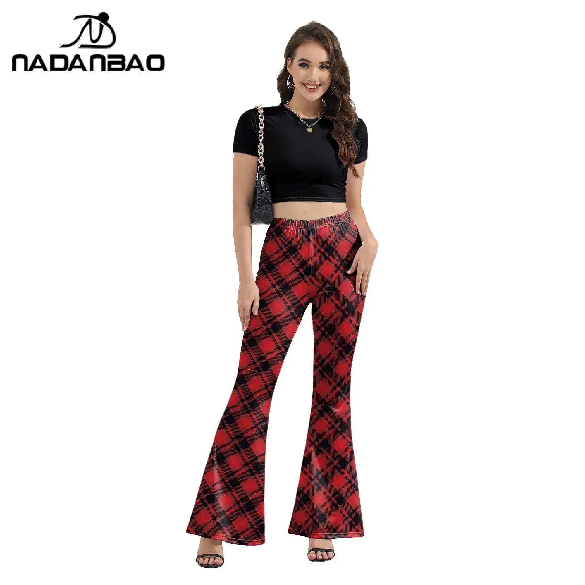 Nadanbao High Waist Bell bottoms Christmas Snowflake Belt Print Flare Leggings Pants Women Sexy Bodycon Trousers Club Pants Slim