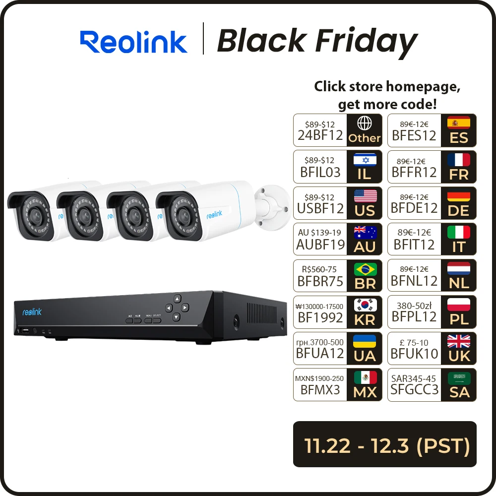 Reolink 8CH NVR 4K Security Camera System 4pcs 8MP PoE IP Cameras 24/7 Recording 2TB HDD Smart Detection H.265 Video Recorder