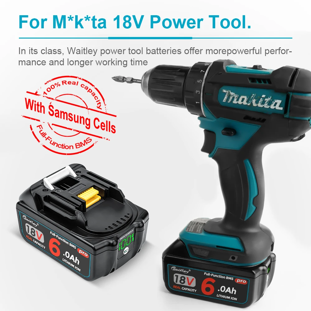 Waitley Battery Pro pro Makita 18V elektrické nářadí Dobíjecí baterie s články Samsung / Náhradní příslušenství BL1860 MAKITA - náhled 2