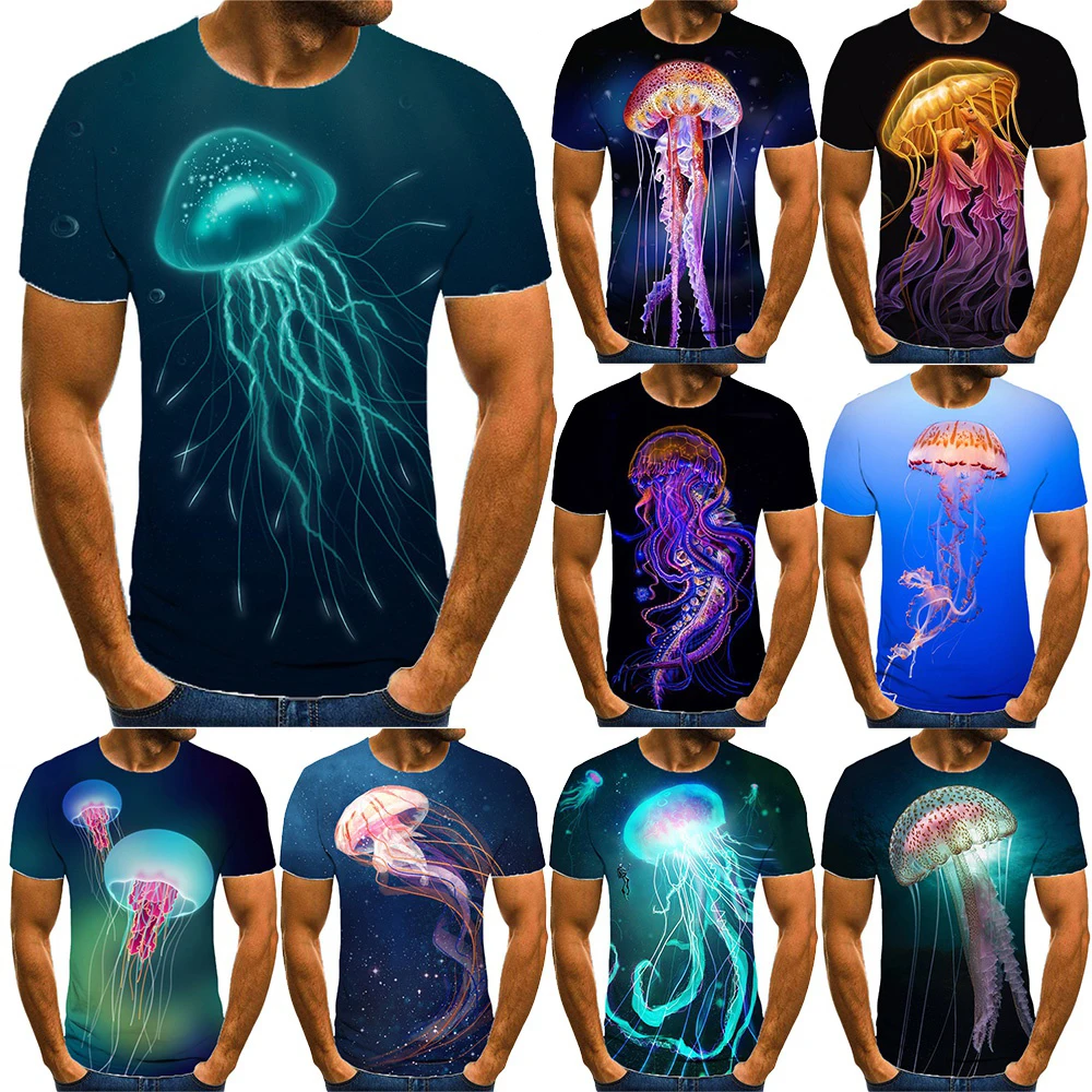 New Summer Hot Sale 3D Jellyfish Men's/women's Fashion Slim 3D Printing T-shirt Short-sleeved T-shirt Casual Round Neck Top