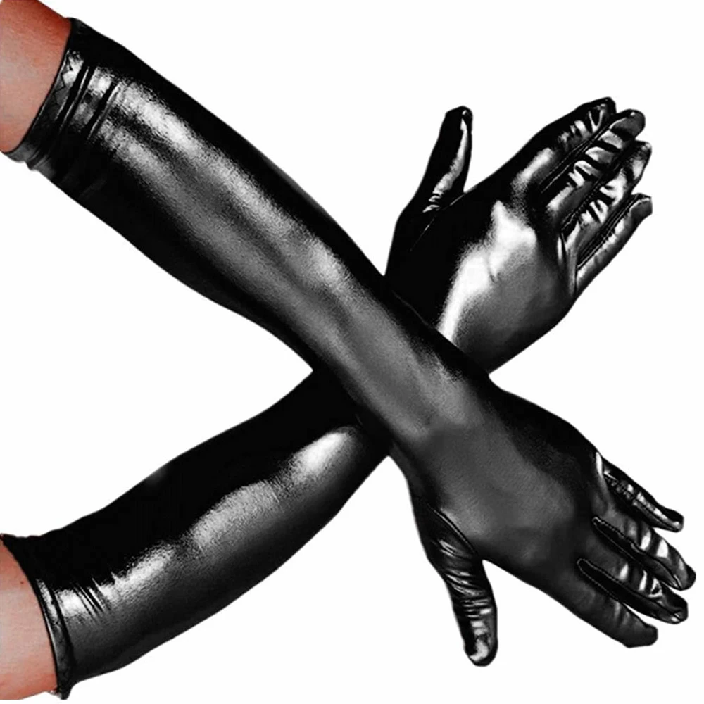 Fetish Men Women Faux Leather Long Gloves Unisex Sexy Roleplay  Fetish PU Leather Full Fingers Short/long Gloves Nightclub Wear