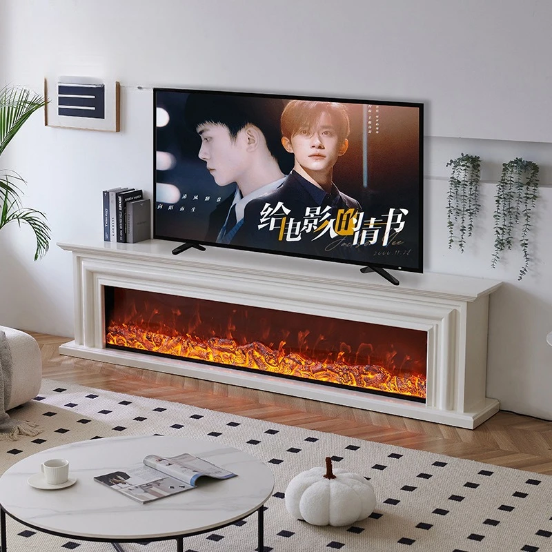 Padiglione europeo in legno massello, mobile TV con caminetto