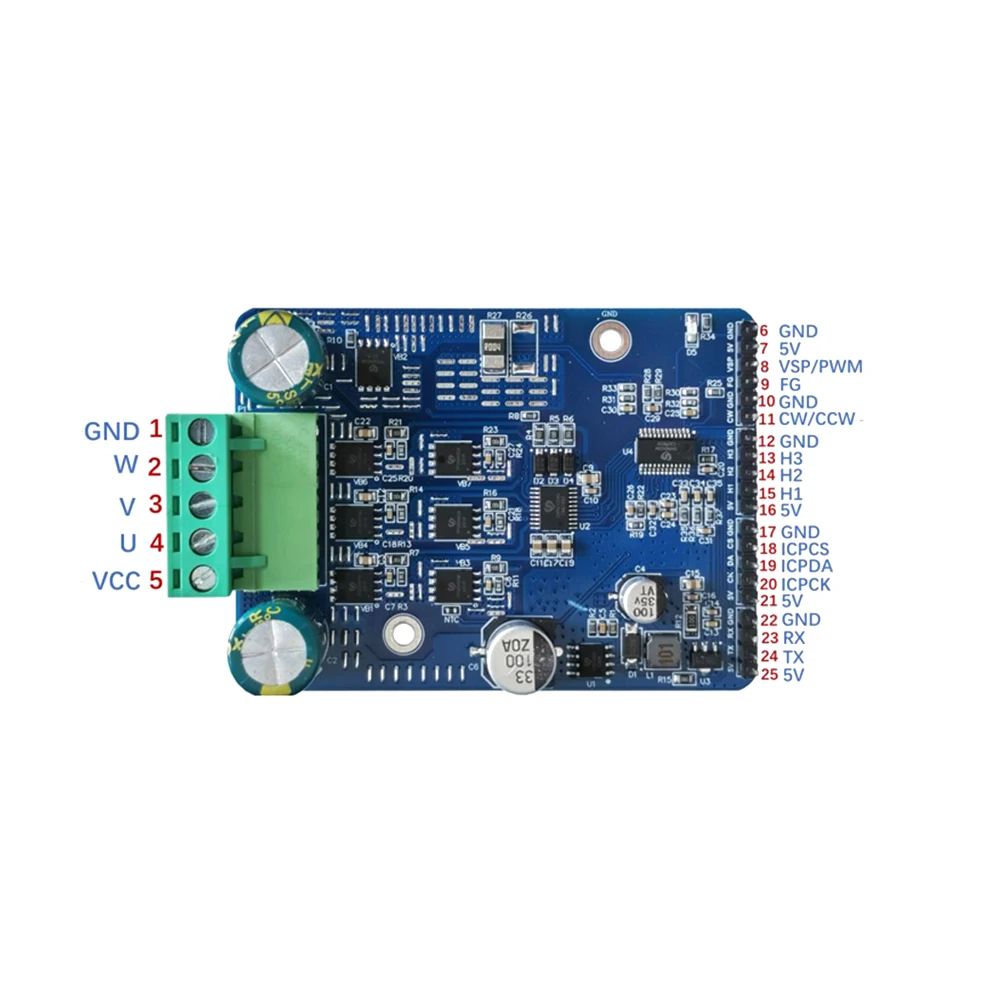 PWM High Power 1600W 20A Hall Motor Control Driver Board Motor Regulator DC 6-80V BLDC Three Phase DC Brushless Motor Controller