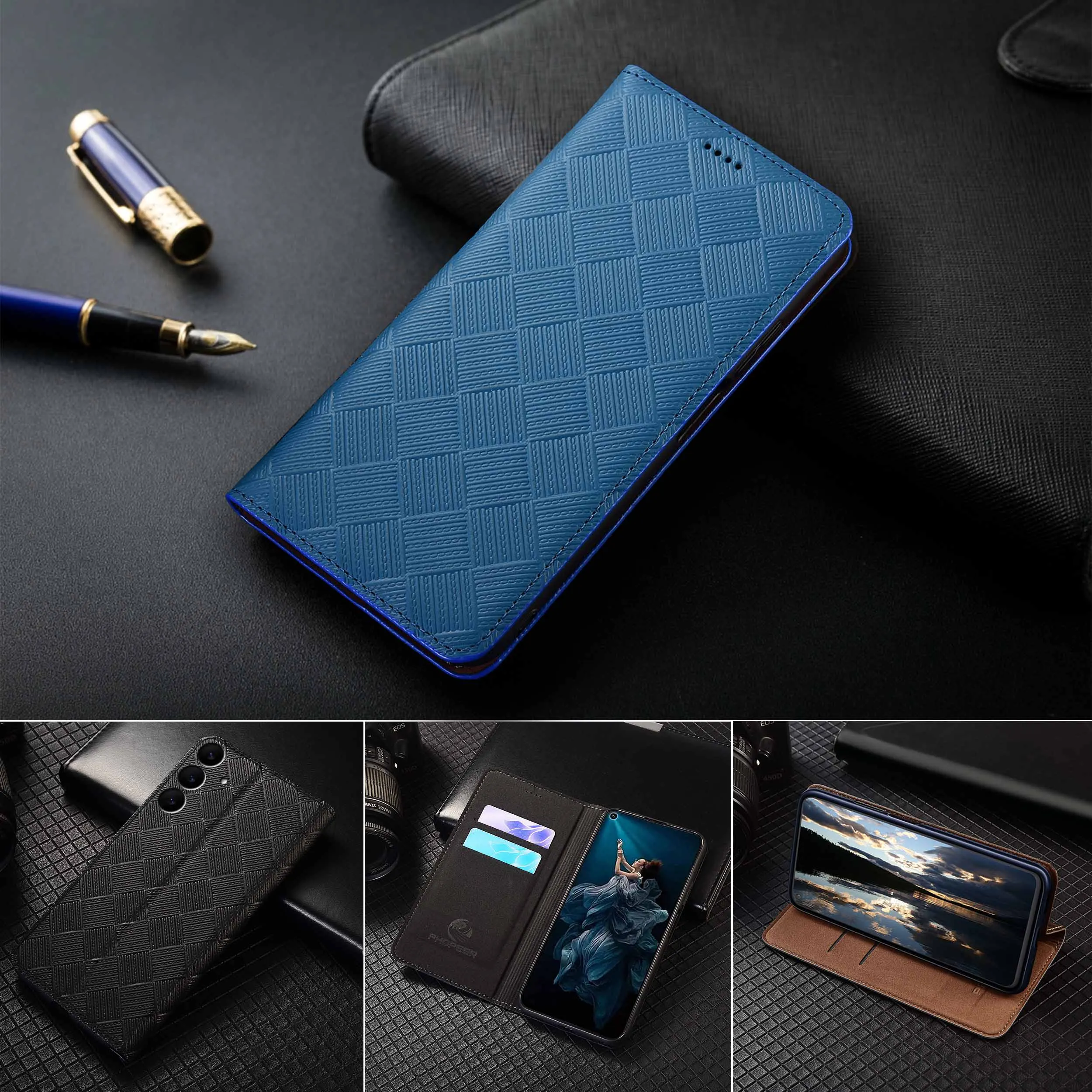 

Для Samsung A01 A02(S) A03 A04(S)(E) A05(S) A06 A07 4G Core Knit Pattern из натуральной кожи, откидной чехол для телефона из воловьей кожи