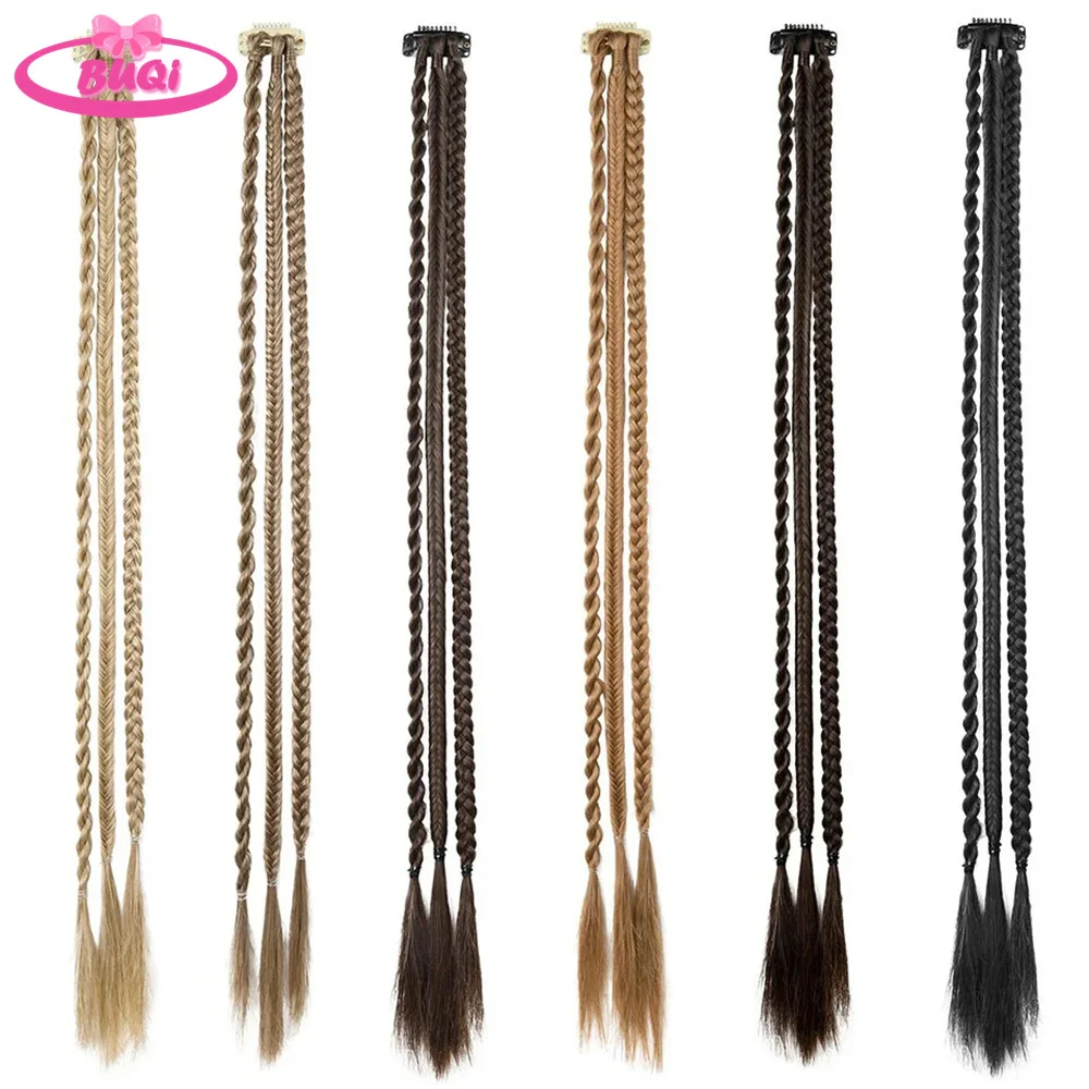 BUQI 1 PCS Front Braids Clip With 3 Braids Temperament Braiding Braided Hair Natural Soft Synthetic Hairpieces for Girls