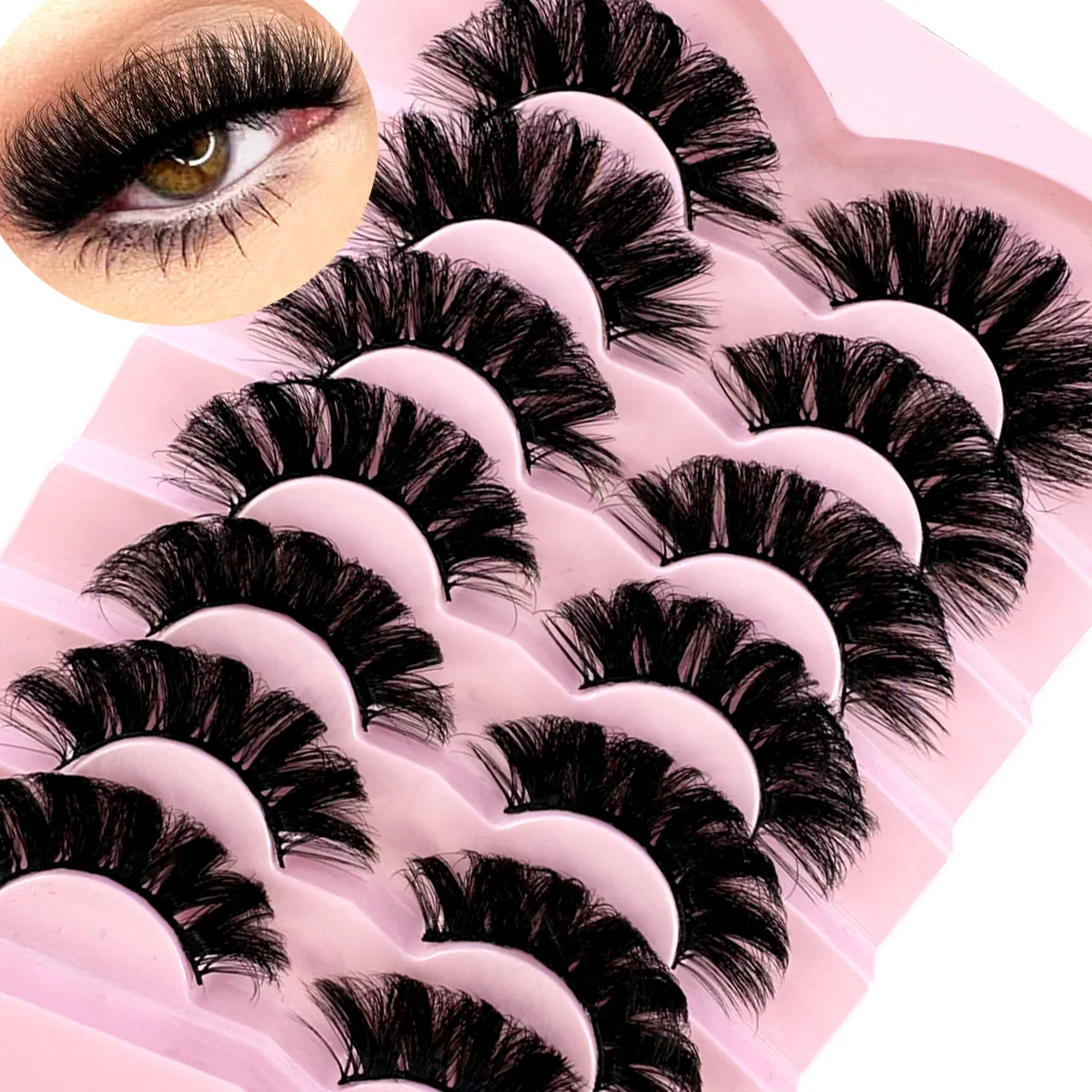 7Pairs DD Curl Lashes Cat Eye Fluffy Faux Mink Lashes Wispy Lashes Dramatic Long Thick Volume Mink False Eyelashes Makeup