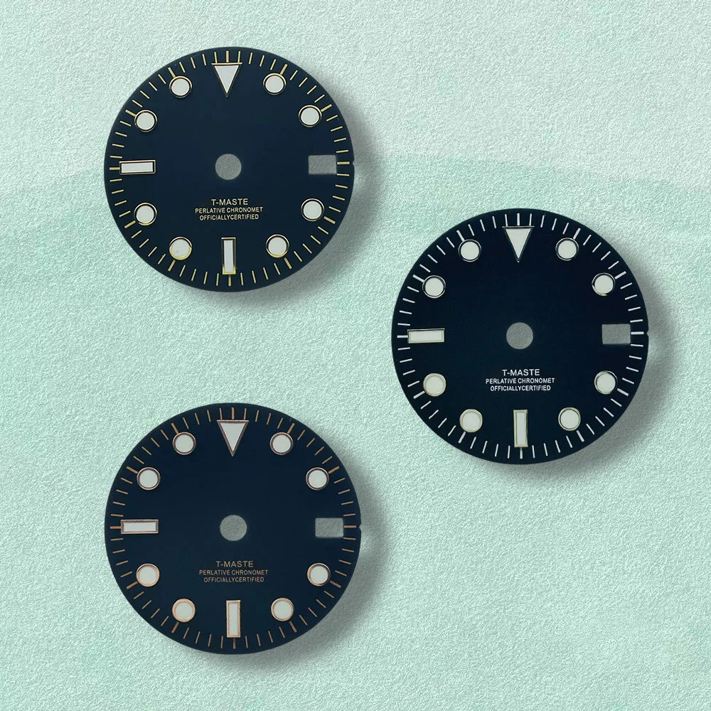 

High Quality 28.5mm S Logo SUB Dive Dial Fit NH35/NH36/4R/7S Movement Green Luminous Black Enamel Dial Watch Modification Access