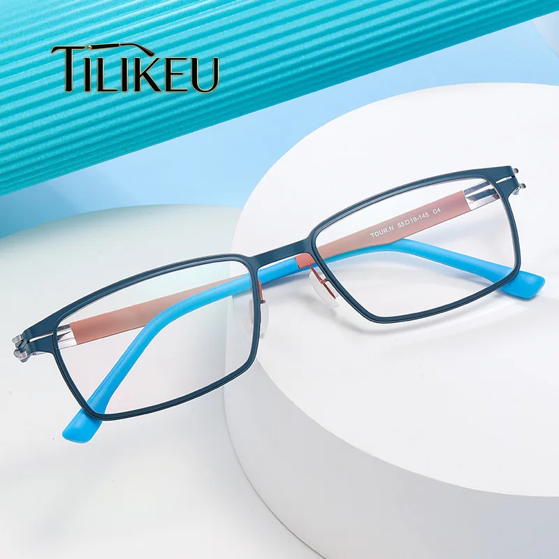 New Luxury Brand Screwless Eyeglasses Frame Retro Large Men's Stainless Steel Elastic Comfortable Business German Style Eyewear