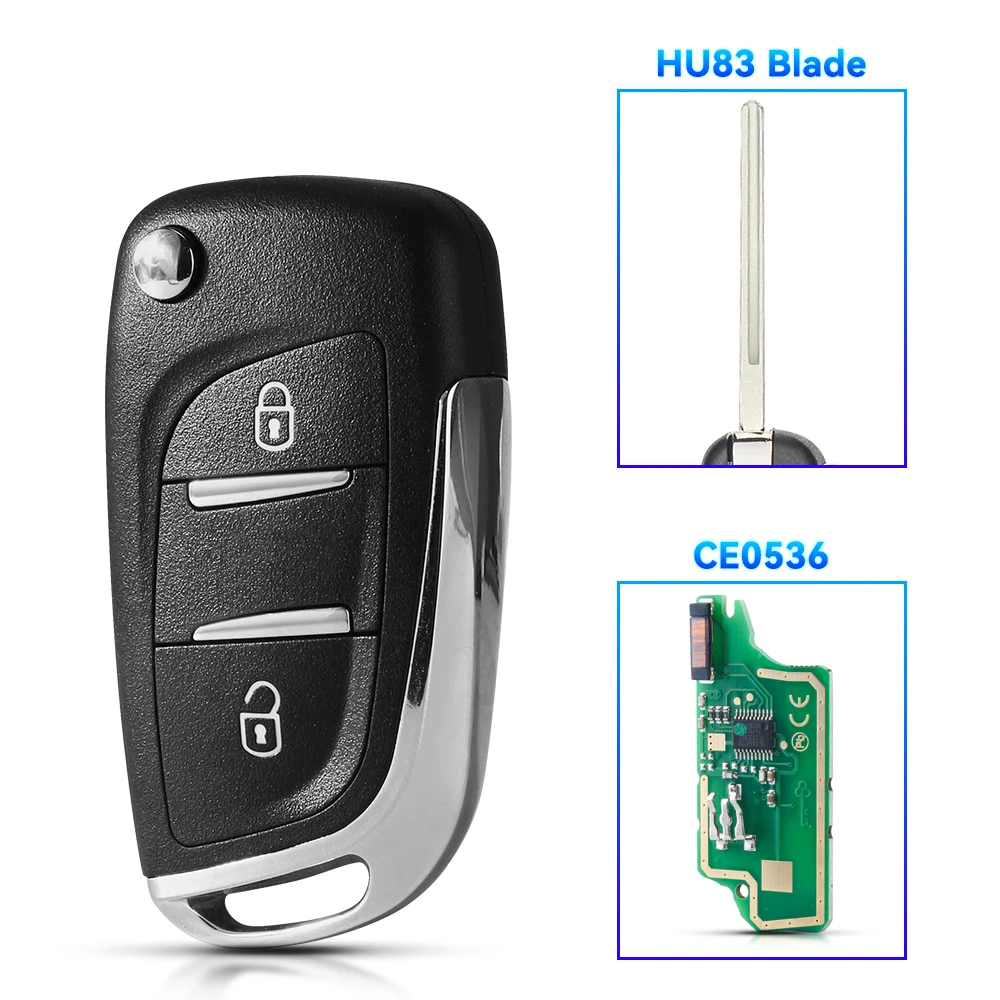 KEYYOU CE0536 Modifizierter Klappschlüssel mit 2/3 Tasten für Peugeot Partner 307 308 407 408 3008 ASK/FSK 433MHz PCF7961 HU83/VA2