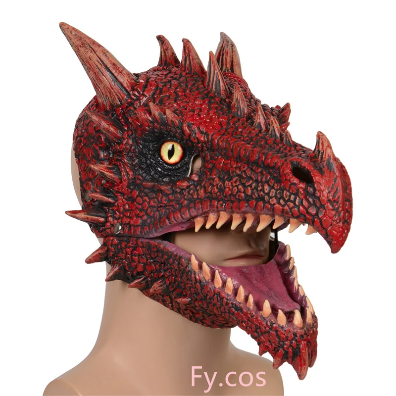 

Furry Raptor Mask Horror Dinosaurs Moving Jaw Latex Mascara Funny Jurassic World Animal Dino Decor Halloween Cosplay Men Costume