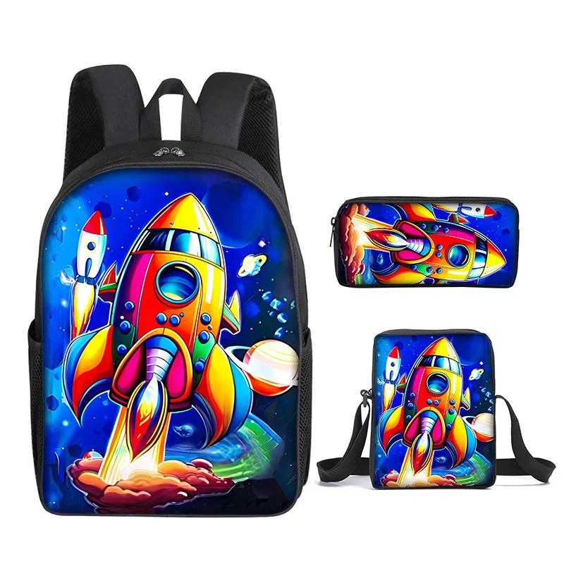 Astronaut Astronaut Printed Student Backpack 3-Piece Set, Backpack Shoulder Bag, Pen Bag 3-Piece Set