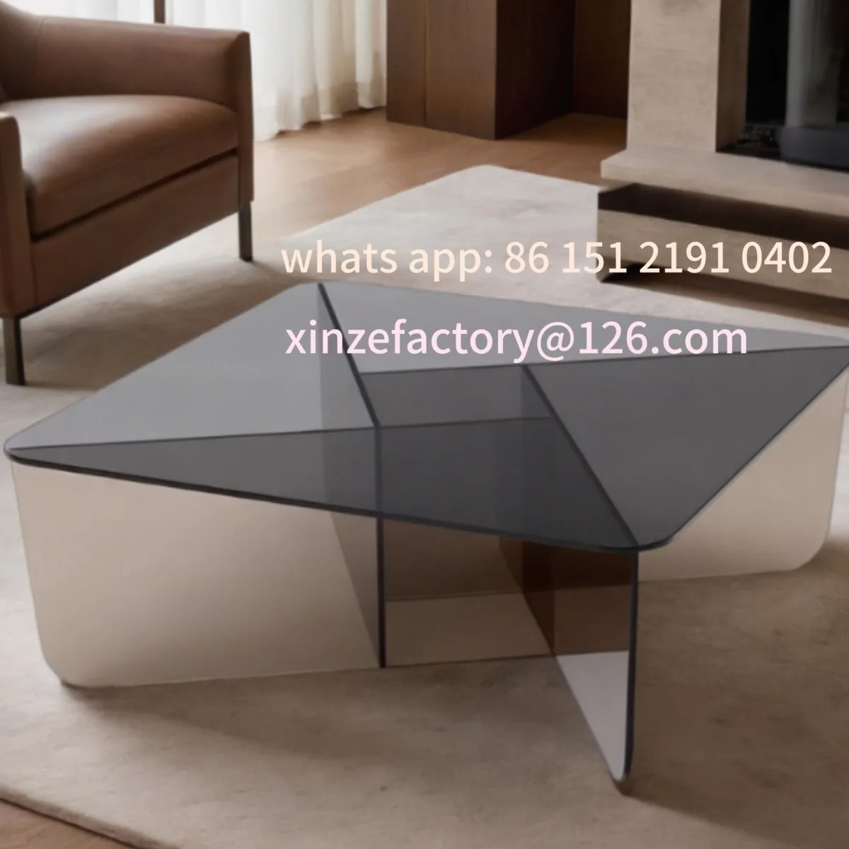 

Customizable transparent coffee table high-end sense home living room model room balcony small tea table minimalist style table