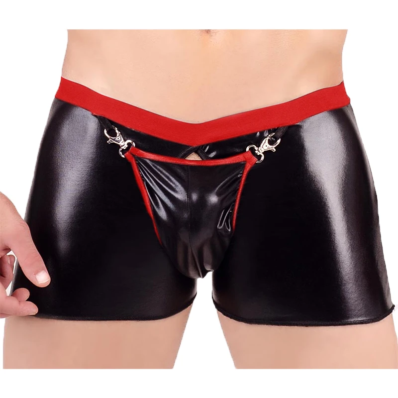 

Sexy Men Boxer Shorts Fetish Lingerie Crotchless Open Butt Trunks Faux Leather Tight Gay Latex Pants Erotic Wetlook Nightwear