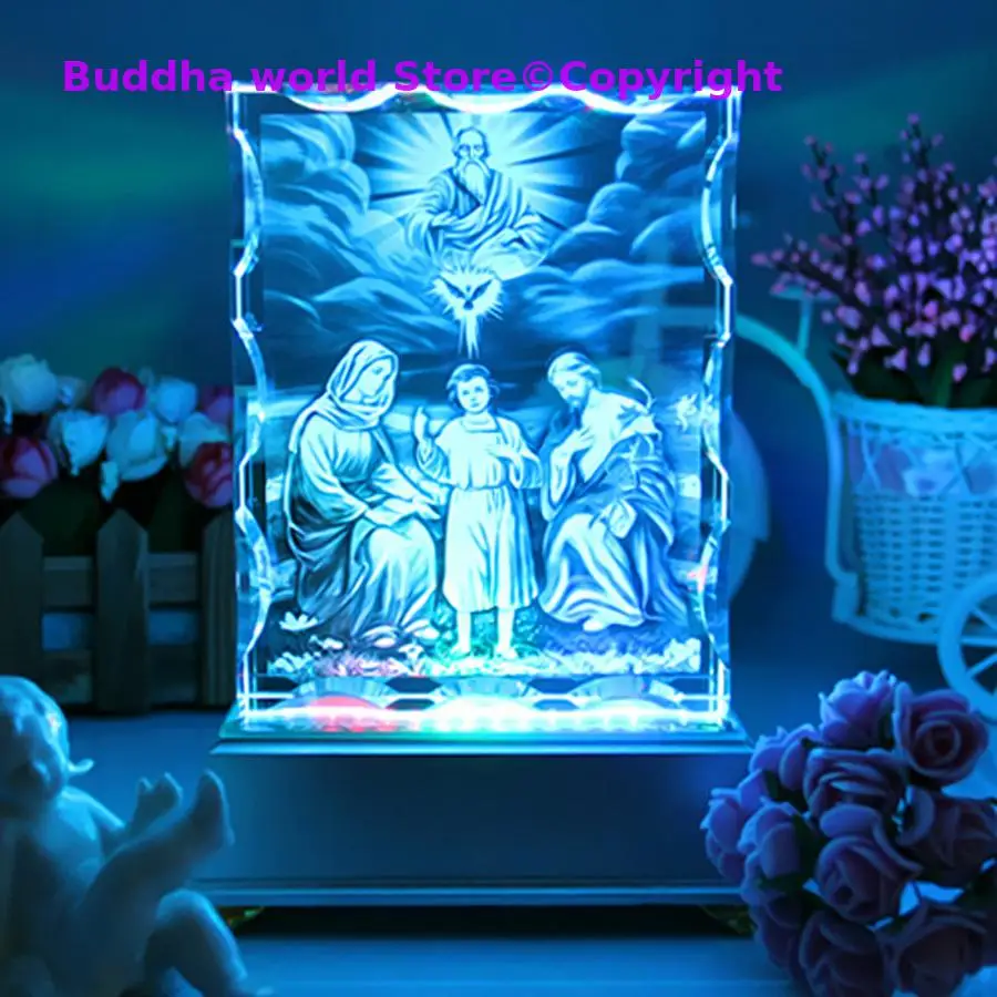 large # Christianity Catholicism family effective blessing 3D crystal Holy Family Virgin Mary Christ Jesus God statue Ornament