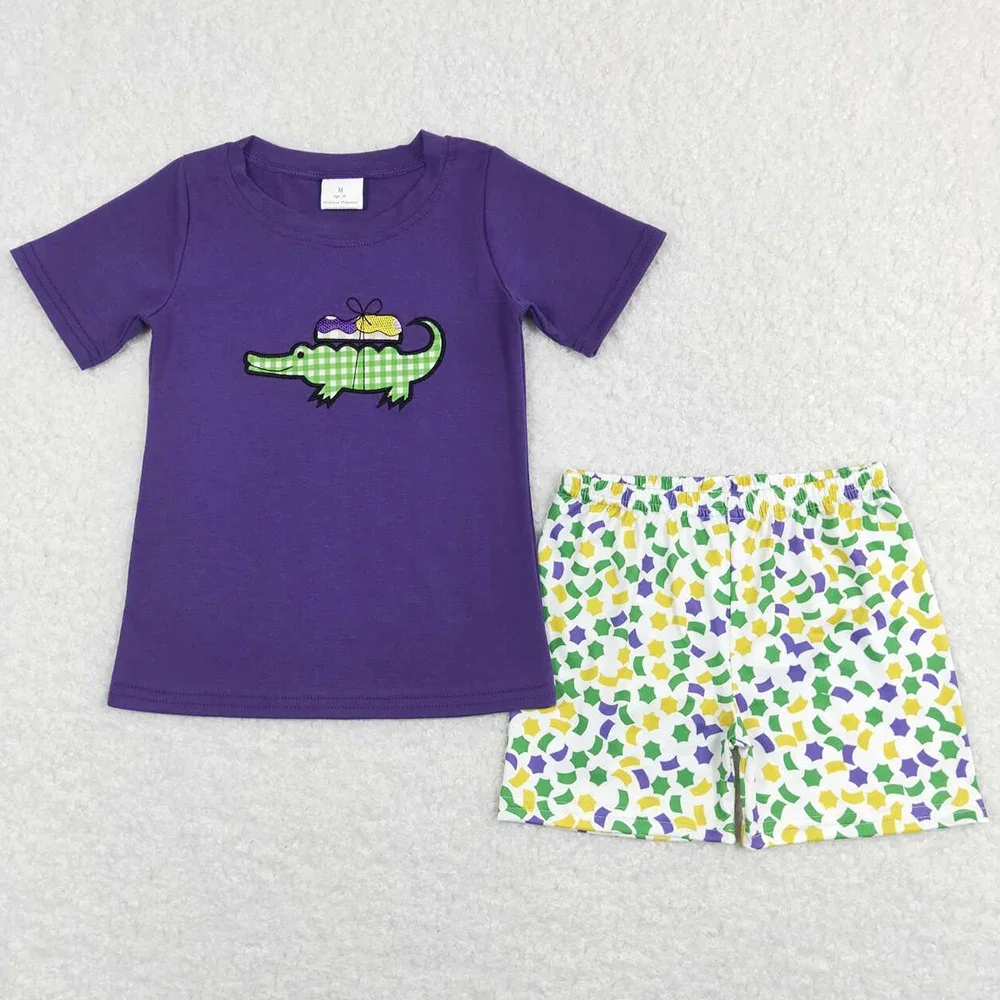 

Hot Sale Baby Boys Clothes Mardi Gras Crocdile Short Sleeve Shirt Shorts Sets Children Outfit Boutique Sibling Boy Girls Clothes