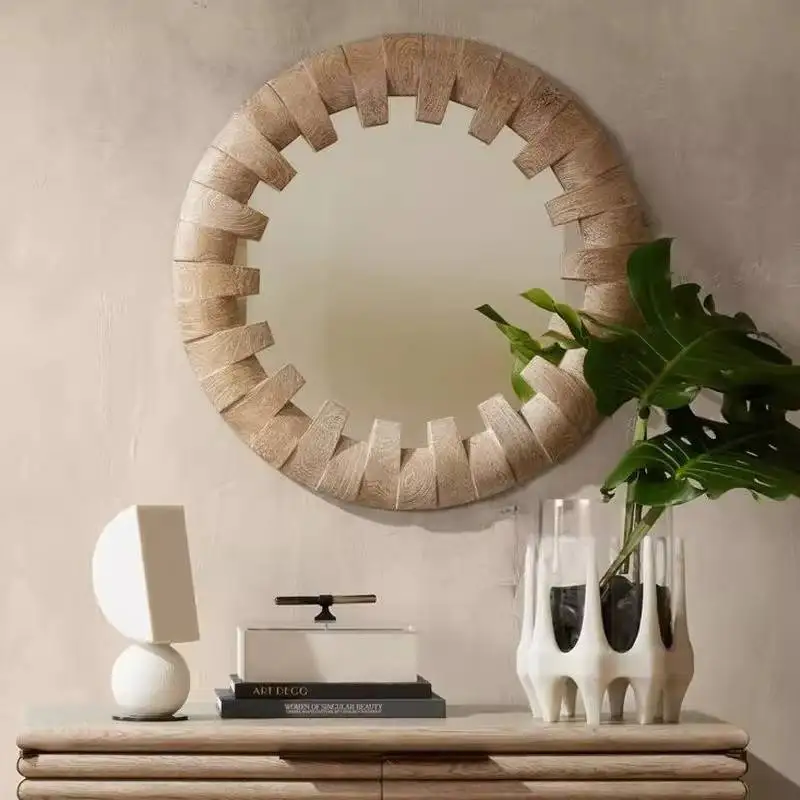 Retro Round Mirror Personalised Modern Universal Makeup Bedroom Mirror Decorative Custom Wood Specchio Trucco Accessories