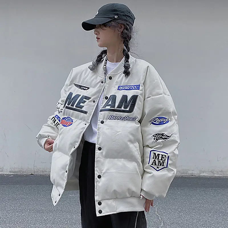Harajuku nieuwe Amerikaanse stijl honkbaljas oversized lederen motorjassen vrouwen dikke katoenen winterjas vrouwen donsjassen
