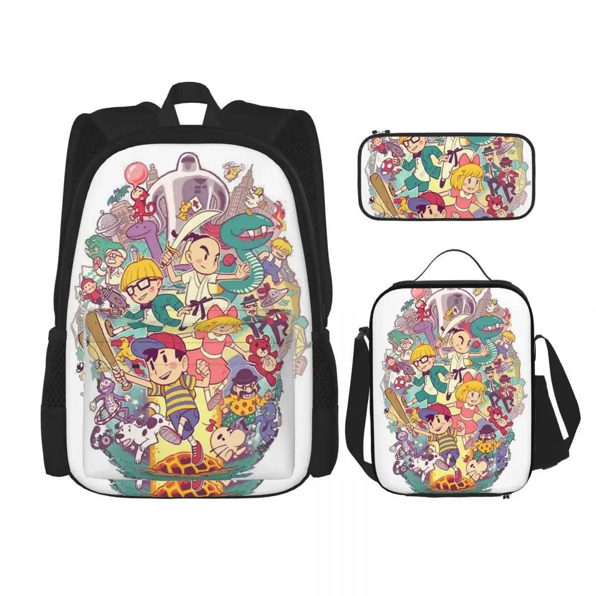 Earthbound Classic Backpacks Boys Girls Bookbag Children School Bags Cartoon Kids Rucksack Lunch Bag Pen Bag Three-Piece Set