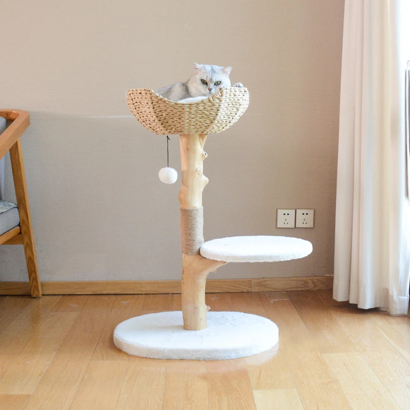 

Spot Goods MOQ=1 E0 Grade Wooden Cat Tree Natural Wood Cat Condo Pet Climbing Tree Furniture