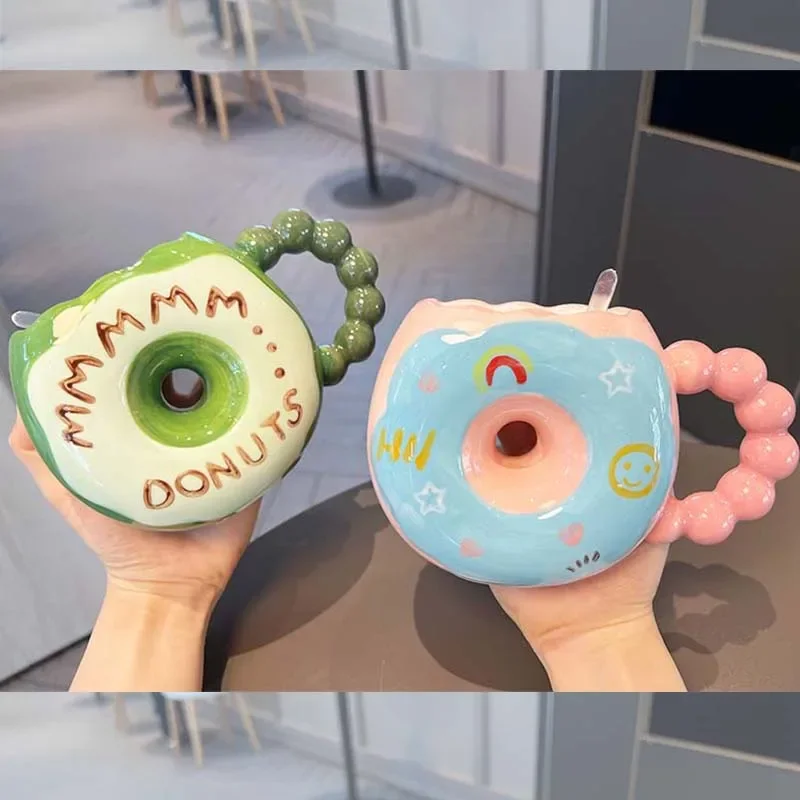 Creative Cute Donuts Ceramic Cups Drinking Water Cup At Home Office Coffee Mugs High Beauty Birthday Gifts for Girls Home Decor