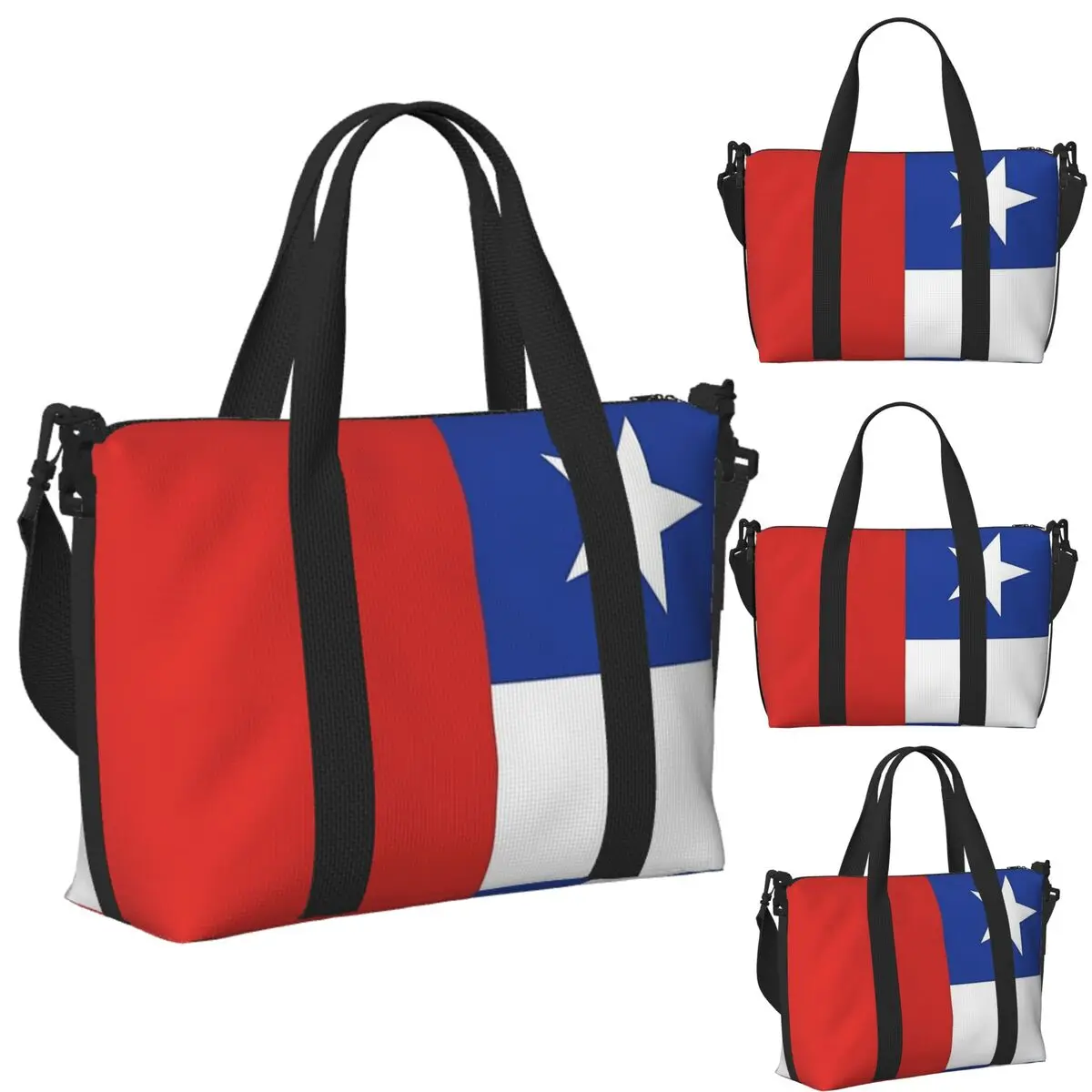 

Chile Flag Banner Beach Travel Bag Large Capacity Tote Bags for Gym Yoga Women Shopping Duffle Shoulder Bag