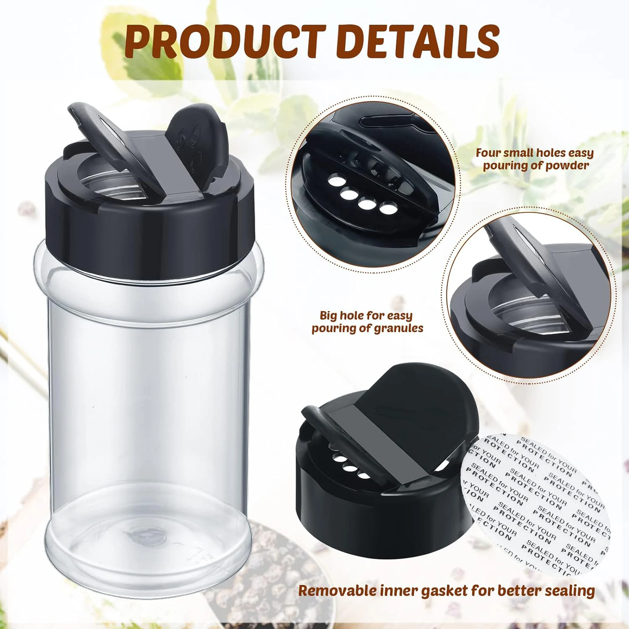 6pcs 170ml Plastic Spice Cans with Shaker Lid, Transparent Seasoning Bottles, Plastic Seasoning Containers for Kitchen