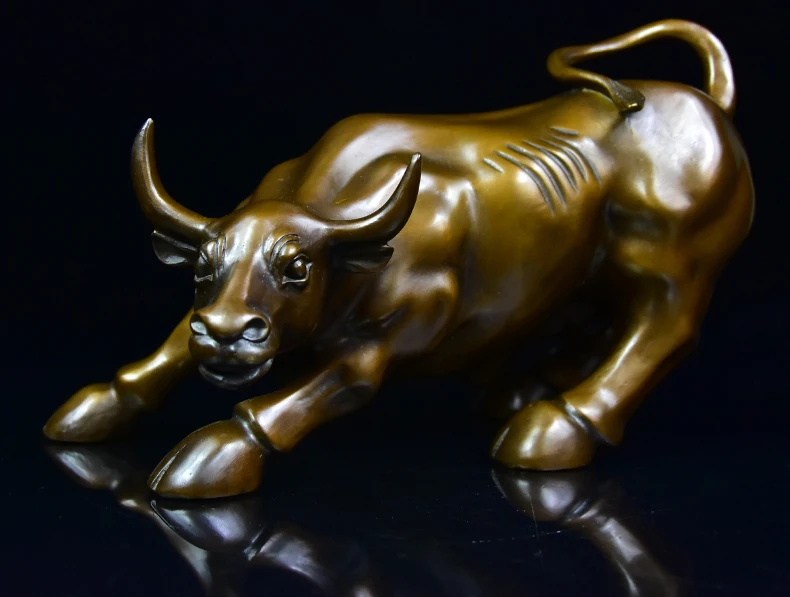 

TOP GOOD Statue # office home Mascot Protection Money Drawing Charging Bull Wall Street cattle FENG SHUI bronze statue