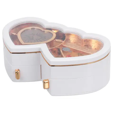 Herzförmige Spieluhr zum Valentinstag, Ballerina, rotierende Melodiebox, doppeltes Herz, kompaktes Desktop-Geschenk für Schlafzimmer, Schmuck