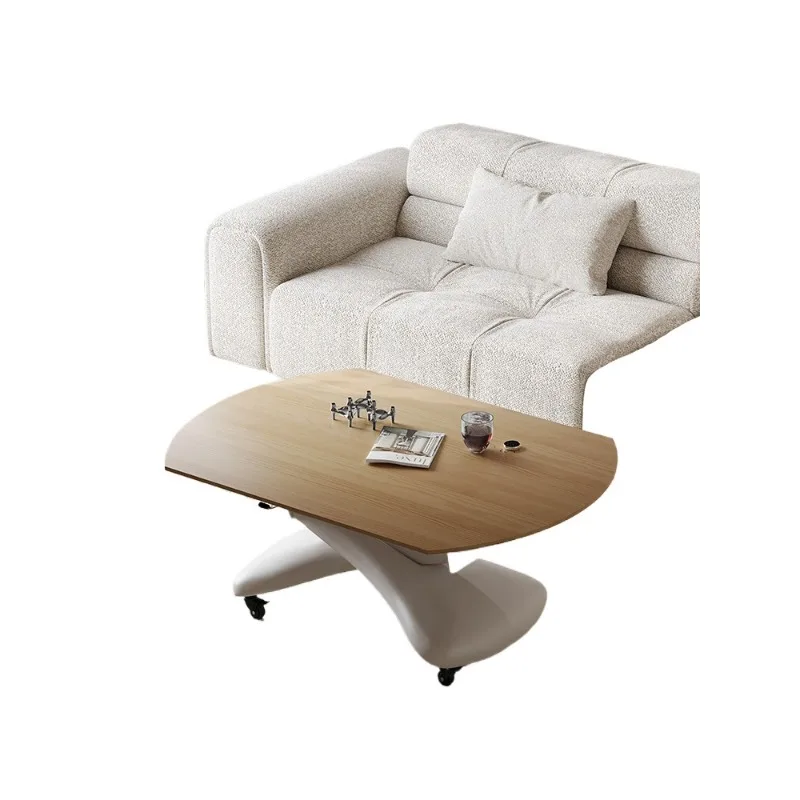 

Solid wood lifting coffee table dining table dual-purpose integration, movable coffee table square and round dual-purpose