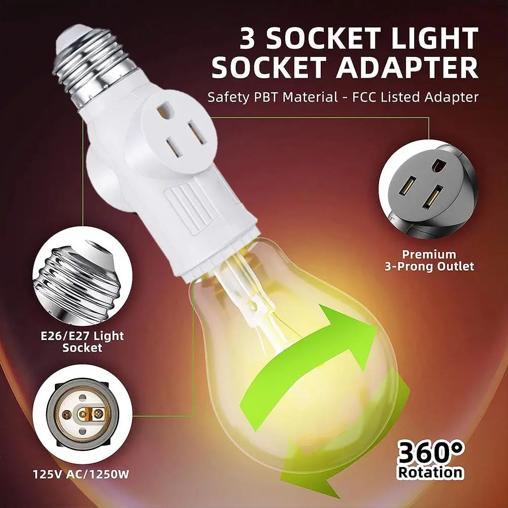 Lamp Head Converters E26/E27 Lamp Base Prong Light Socket To Plug Adapter Light Bulb Outlet Adapter For Garages Living Room