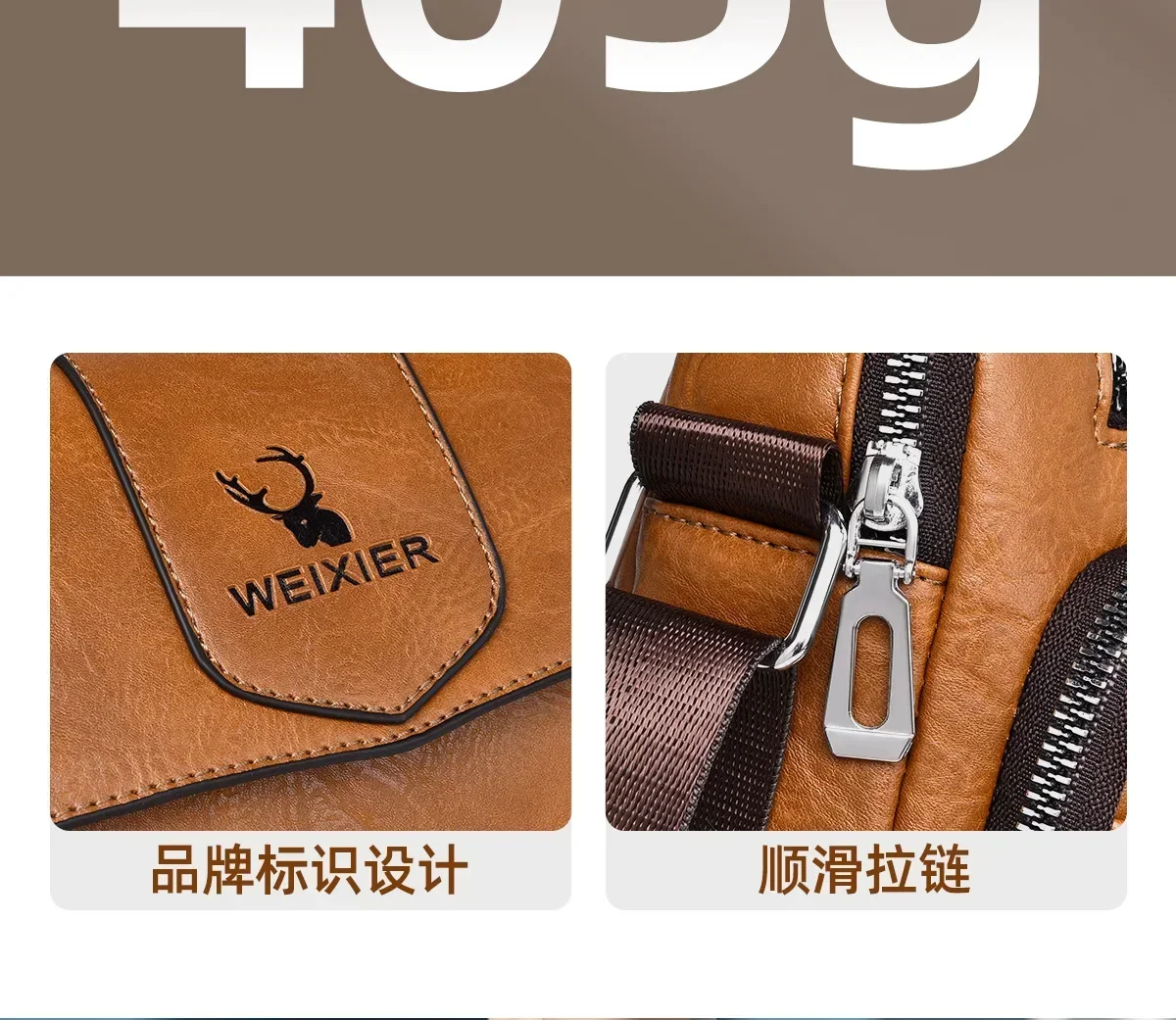 WEIXIER Marken-Herren-Umhängetasche aus PU-Leder mit Großer Kapazität und Mehreren Taschen, Hand- und Schultertasche für Geschäftsreisen und Outdoor-Aktivitäten – Detail 11