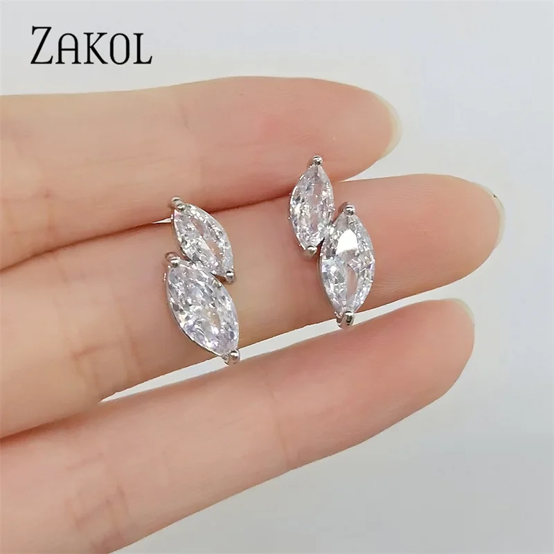 ZAKOL Simple Geometry Cubic Zirconia Eye Shape Stud Earrings CZ Crystal Party Jewelry for Women Girl EP1197