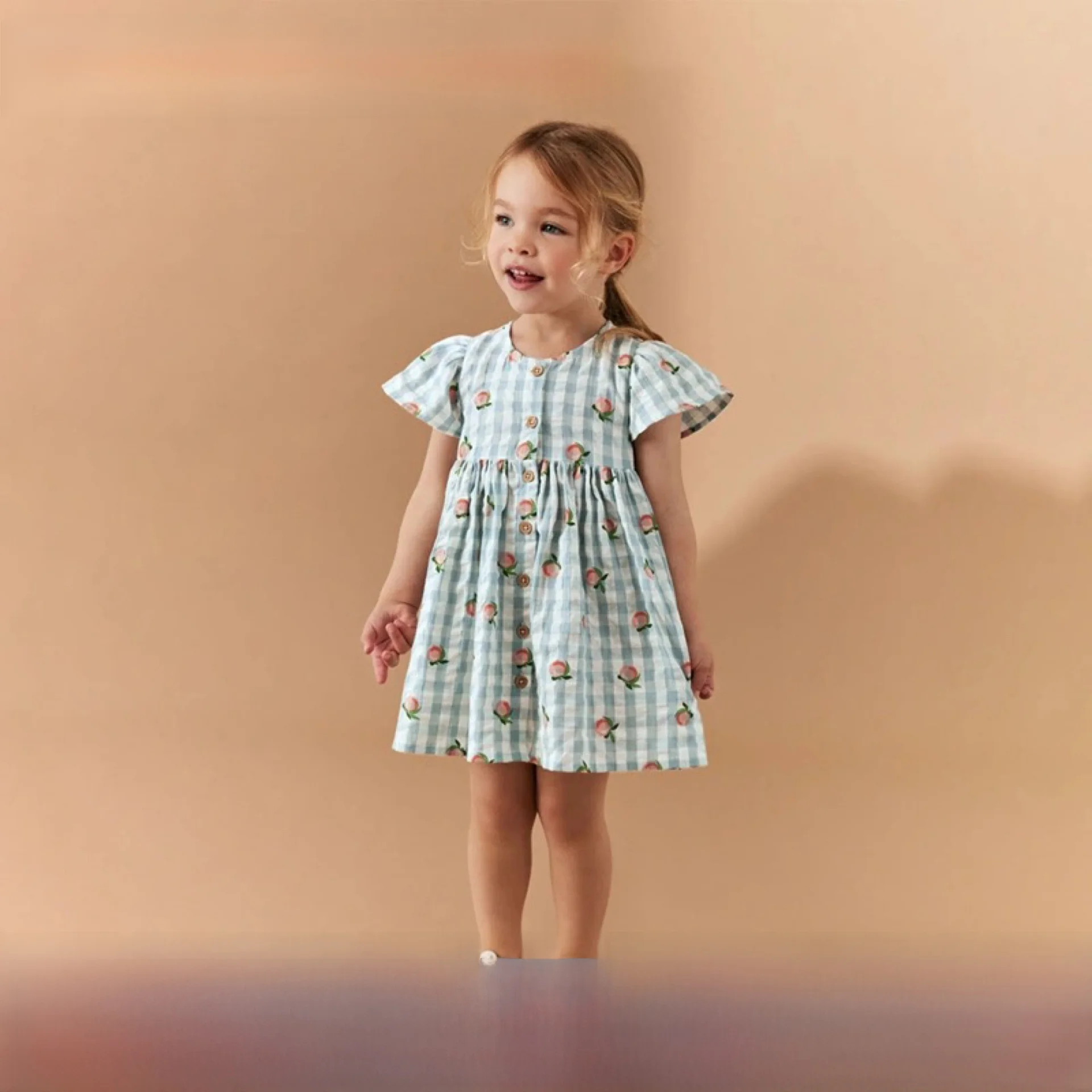 

Летнее платье в клетку Malwee для девочек, юбка трапециевидной формы из смеси хлопка из мягкой ткани ort Sve с мультяшным принтом