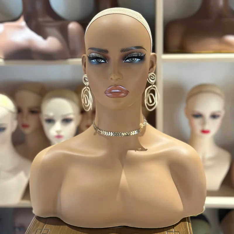 European and American Simulation PVC Female Mannequin Head with Shoulder Dummy Head for Wigs and Necklace Display Makeup Model