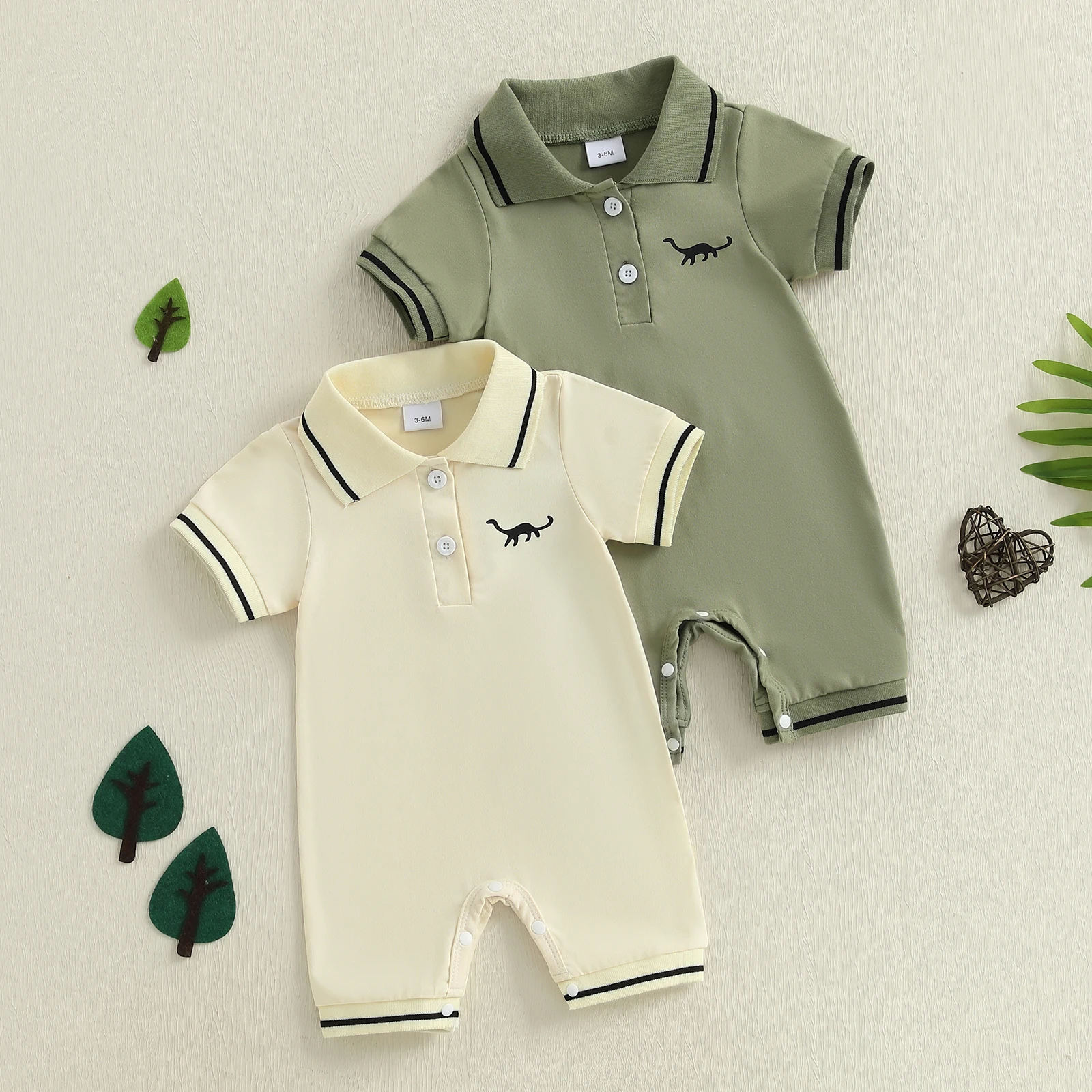 Cute Baby Boy Short Sleeve Romper Dinosaur Half Button-up Collared Bodysuit Cute Summer Boys Jumpsuits Clothes