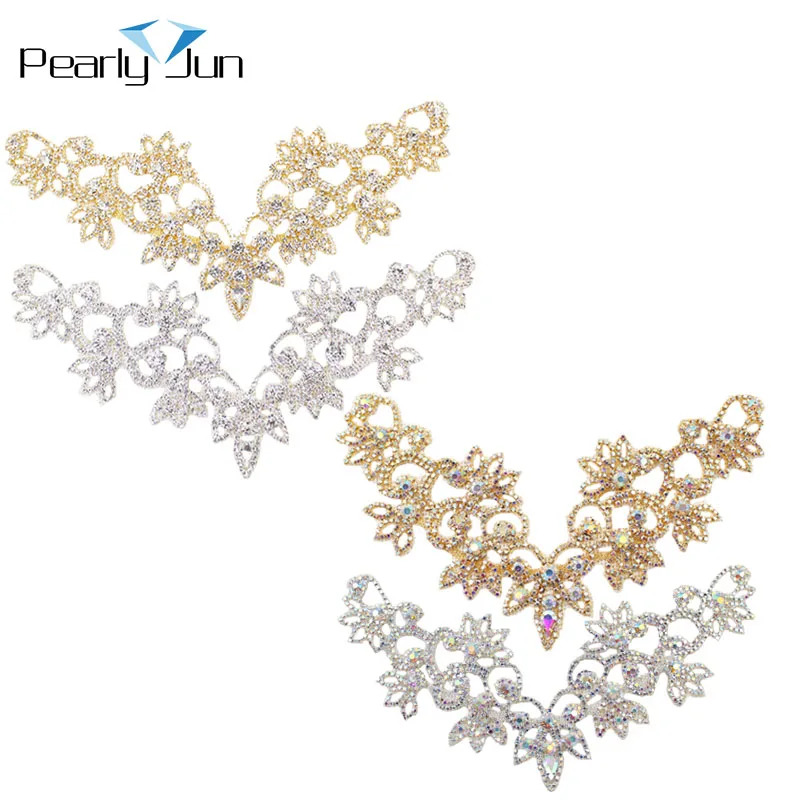 1 Pieces of Creative Gold Flower Glass Long Rhinestone Applique DIY Sewing Accessories Use For Clothing Shoes Hat YH001~015