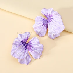 Luxury Exaggerated Enamel Metal Flower Petals Big Stud Earrings For Women Trendy Design Elegant Charming Wedding Party Jewelry
