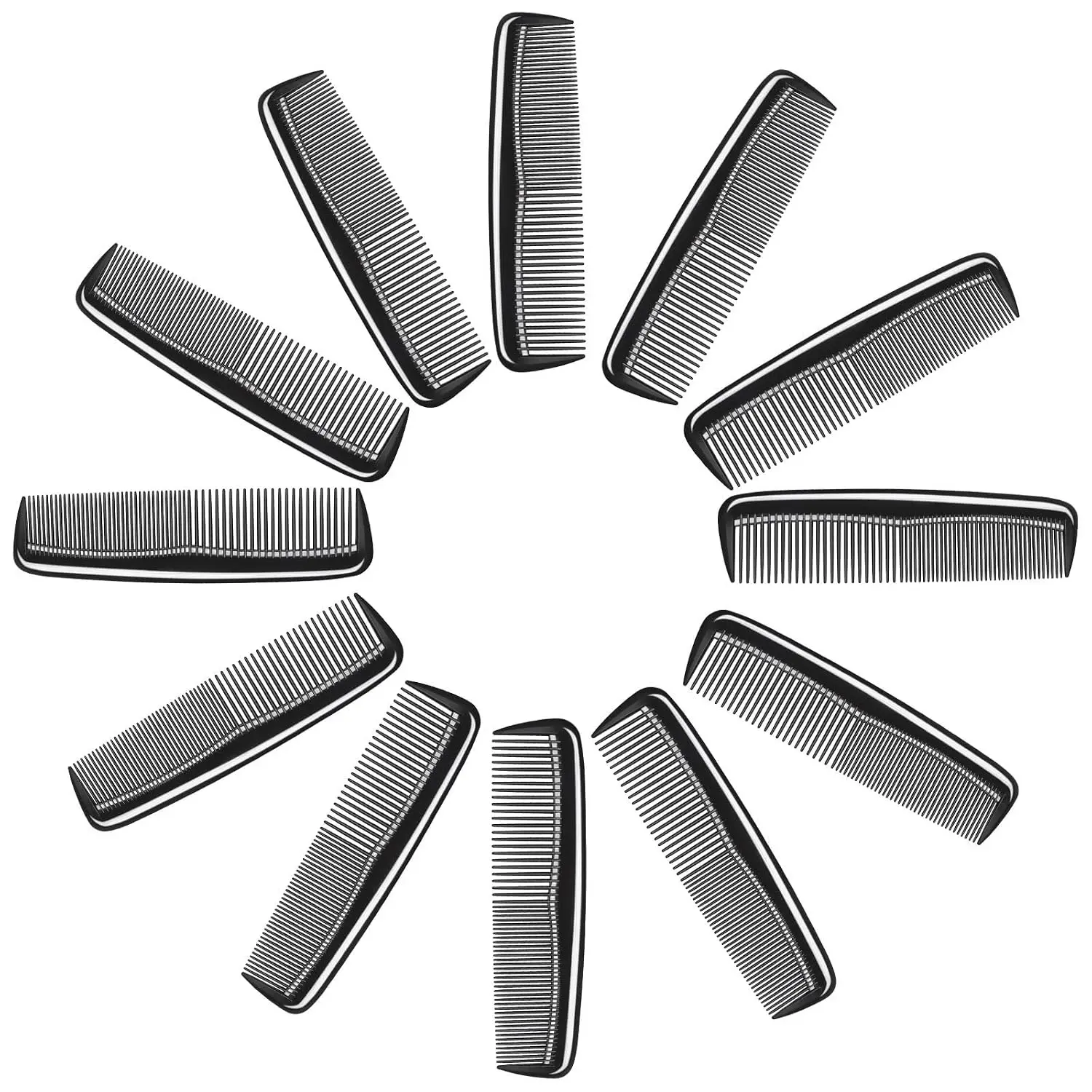 Juego de 12 Peines de Bolsillo para el Cabello, Peines de 5 Pulgadas para Hombres y Mujeres, Ideales para Viajar, con Dientes de Doble Densidad para Cabello Corto, Barbas, Bigotes y Patillas (Negro)