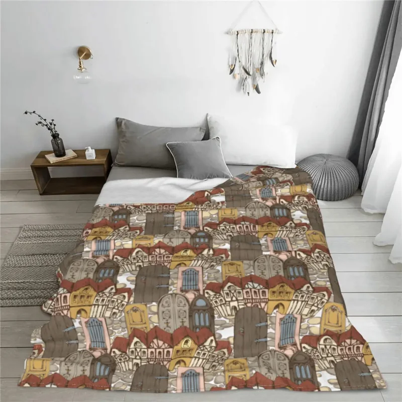 French Court Doors Fuzzy Blanket Vintage Throw Blankets for Home Hotel Sofa 150*125cm Rug Piece