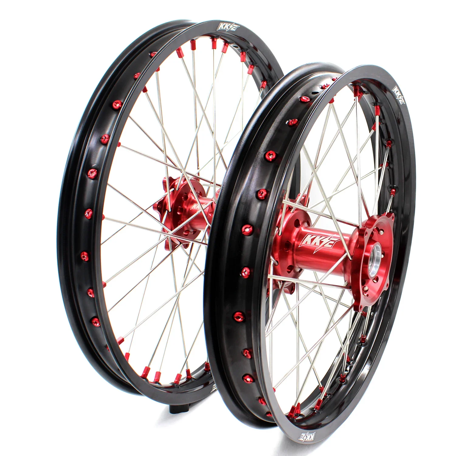 KKE Motorcycle Alloy Spoked Wheels Rims Set Fit HONDA CRF250R 2004-2013 CRF450R  2002-2012 Aluminium Red Hub/Nipple