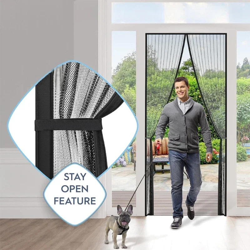 Vertical Stripes Patterned Screen Cloth Magnetic Suction Diamond Mesh Door Curtain Perspective Kitchen Insect Proof Door Screens