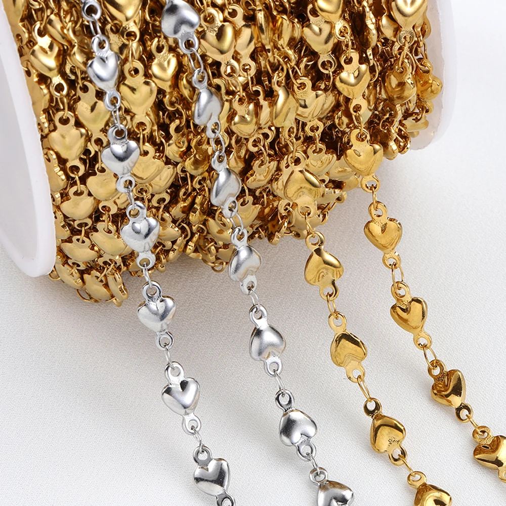 

No Fade 1Meter Stainless Steel Chain for Jewelry Making DIY Love Heart Chain Curb Chains Gold Color Necklace Bracelet Components