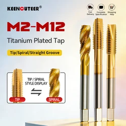 Grifo de punta en espiral HSS chapado en titanio métrico, grifo de flauta en espiral M2 M2.5 M3 M4 M5 M6 M7 M8 M10 M12, rosca de tornillo de grifo de máquina