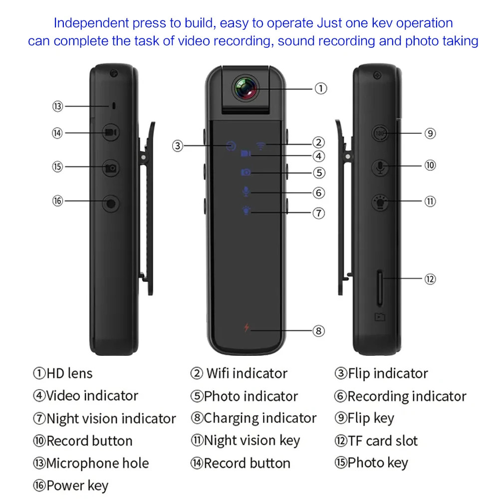 1080P Mini Camera Outdoor Sports DVR Video Voice Recorder Wifi Hotspot Micro Body Camcorder Back Clip Night Vision Motion Detect