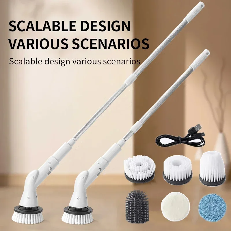 6 in 1 Electric Cleaning Brush Cordless Electric Spin Cleaning Scrubber Shower Cleaning Brush Kitchen Bathroom Cleaning Gadgets