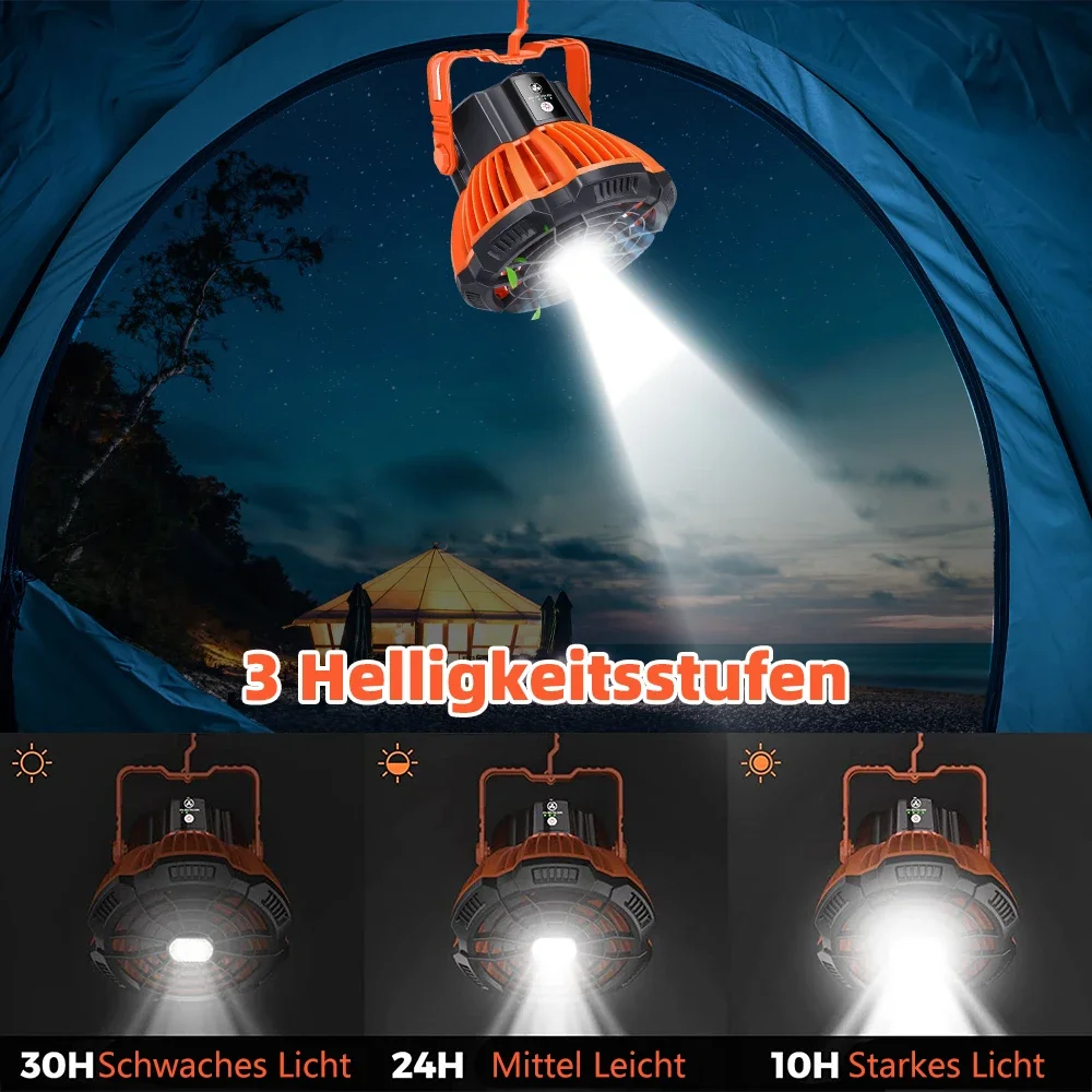 Nieuwe Draagbare Kampeerventilator 3led Licht Outdoor Lantaarn Bureauventilator Outdoor Usb Oplaadbare Afstandsbediening Camping Tent Plafondventilator