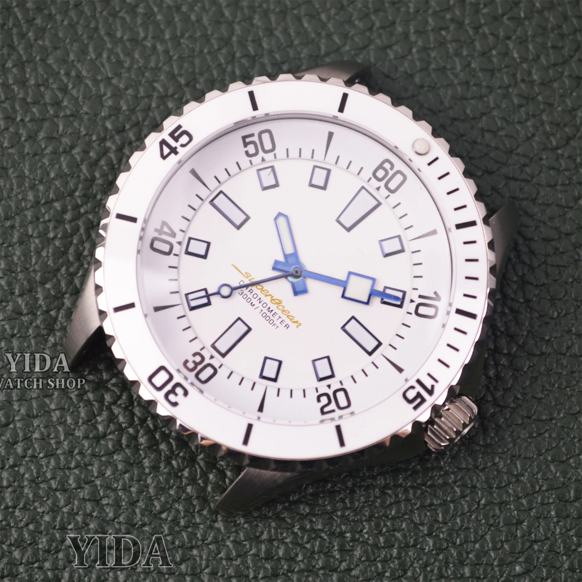 44MM NH35 Watch Case 33.5MM Green Luminous Face Hands Blue Luminous Pointers 200M Waterproof for SuperOcean NH35 NH36 Movement