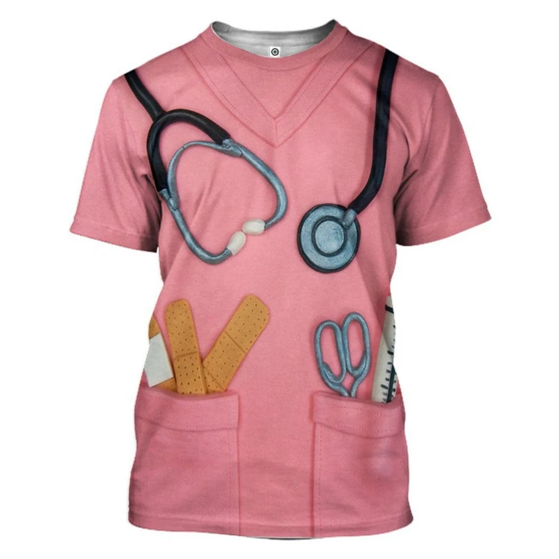 Cosplay Nurse Doctor T Shirt Men Women 3D Dental Tools Graphic O-Neck T-Shirt Clothing Funny Kid Casual Short Sleeve Top Uniform